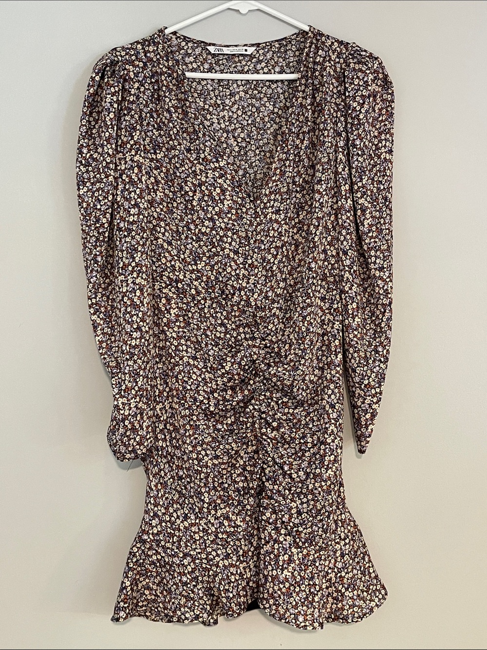 Zara Brown Floral Wrap-Style Mini Dress